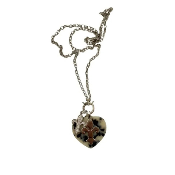 Silver Chain Charm Necklace Crystal Fleur De Lis - Picture 4 of 5